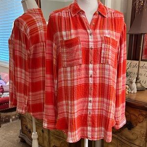 Pilcro - The Hadley -  Orange Plaid Buttondown Shirt - Size S NWOT